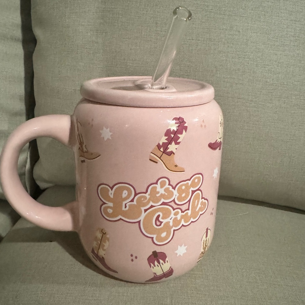 Pink Ceramic Mug with Straw - Let's Go Girls